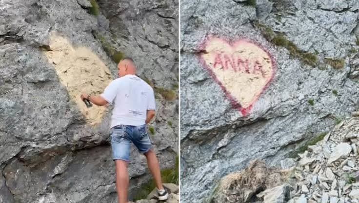 Anna, ţine-ţi prostul acasă!”. Val de reacții după ce un bărbat a desenat o declarație de dragoste pe o stâncă de pe Transfăgărășan | Digi24